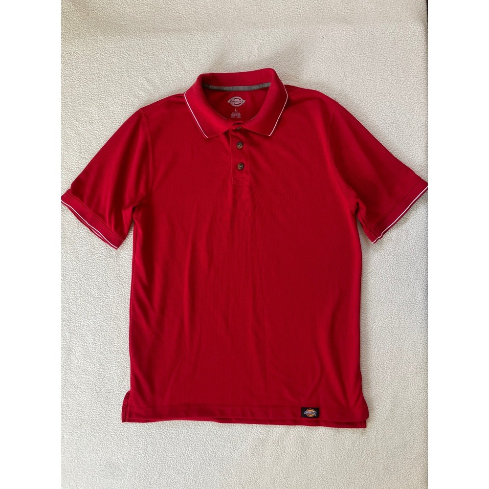 Dickies Mens Large Polo Shirt Red White Tipped Performance Pique Short Sleeve
